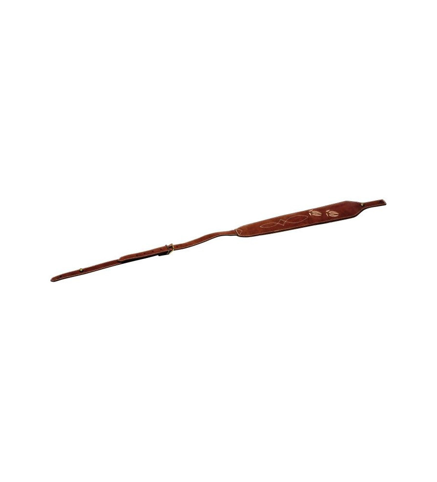 Bretelle carabine cuir forme cobra antiderapante broderie trace sanglier Bretelle carabine cuir forme cobra antiderapante broderie trace sanglier