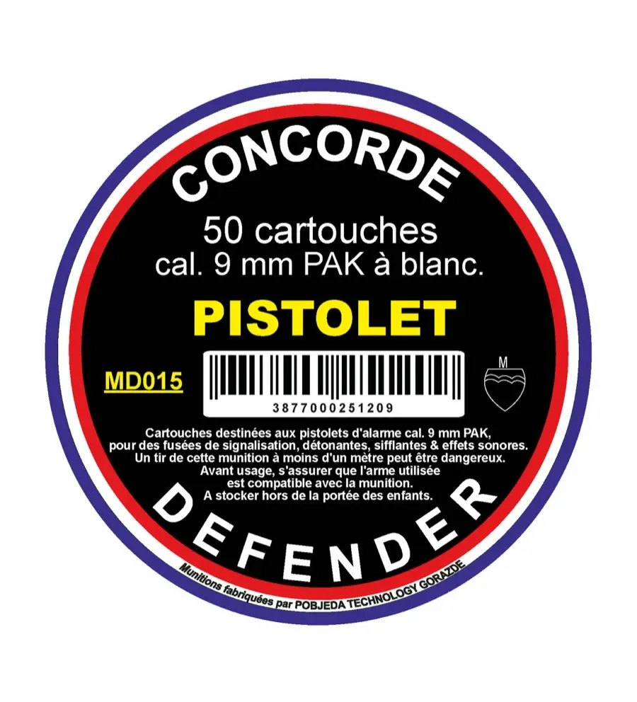 Boîte de 50 cartouches cal. 9 mm PAK à blanc Boîte de 50 cartouches cal. 9 mm PAK à blanc