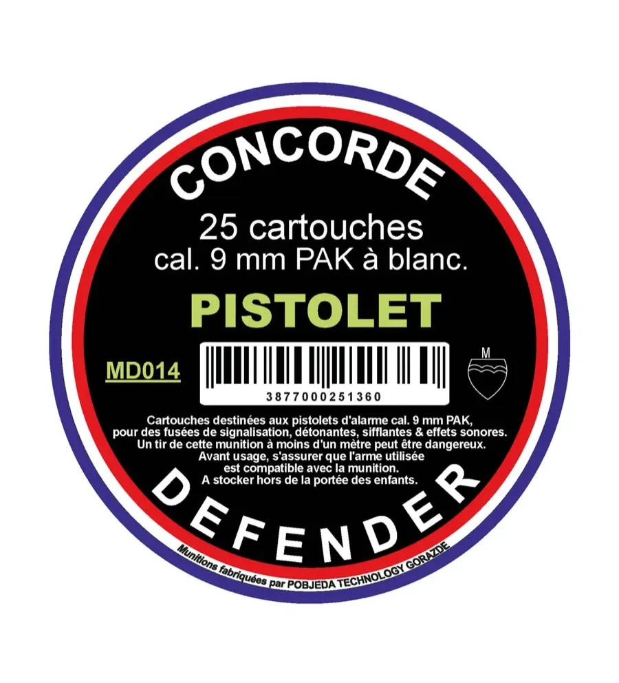 Boîte de 25 cartouches cal. 9 mm PAK à blanc Boîte de 25 cartouches cal. 9 mm PAK à blanc