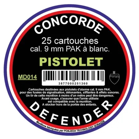 Boîte de 25 cartouches cal. 9 mm PAK à blanc 