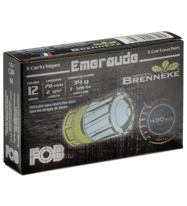 Cartouche Fob émeraude à balle Brenneke - Cal. 12/70 