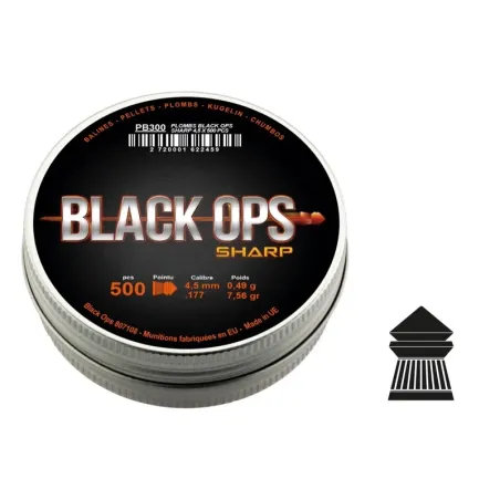 Boîte de 500 plombs Black Ops Sharp à tête pointue cal. 4.5 mm 