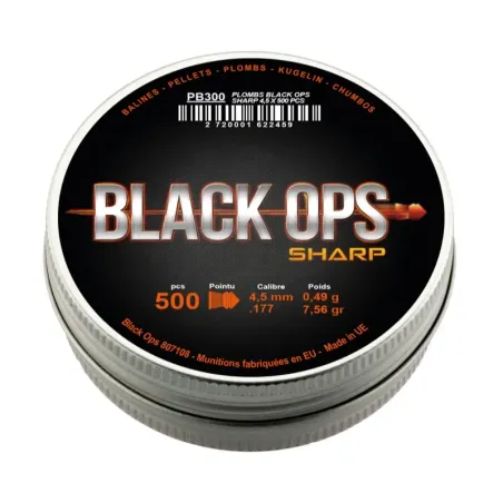 Boîte de 500 plombs Black Ops Sharp à tête pointue cal. 4.5 mm 