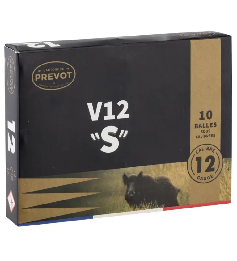 Cartouches Prevot à balle V12 ''S''  demi-blindée - Cal. 12/70  