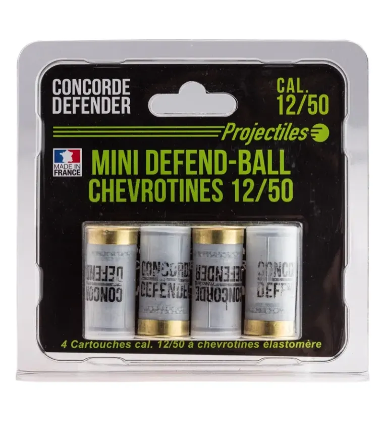 4 cartouches Mini Defend-Ball cal. 12/50 chevrotine Elastomere 