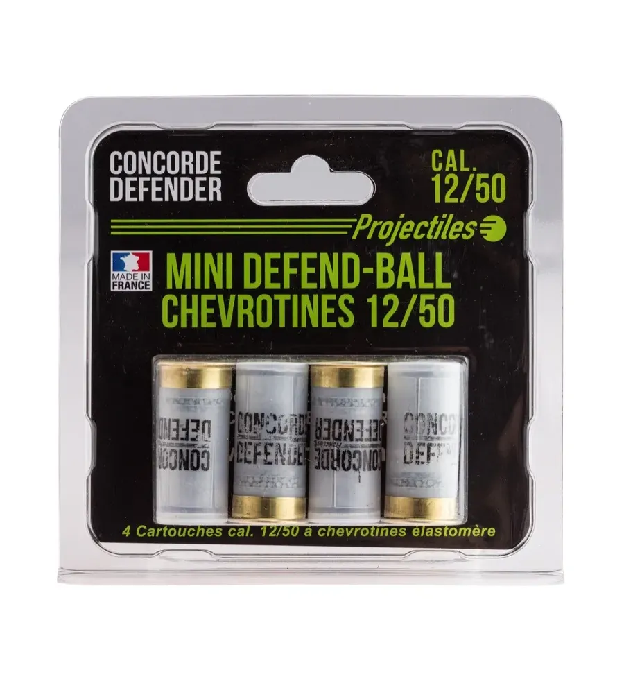 4 cartouches Mini Defend-Ball cal. 12/50 chevrotine Elastomere 4 cartouches Mini Defend-Ball cal. 12/50 chevrotine Elastomere