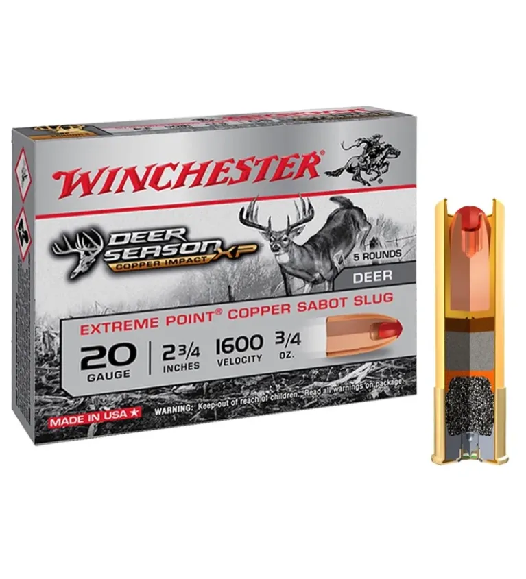 Cartouches Winchester DEER SEASON sans plomb - Cal 20/70 