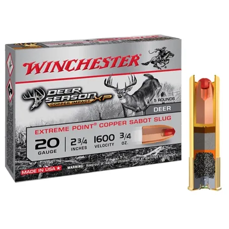 Cartouches Winchester DEER SEASON sans plomb - Cal 20/70 