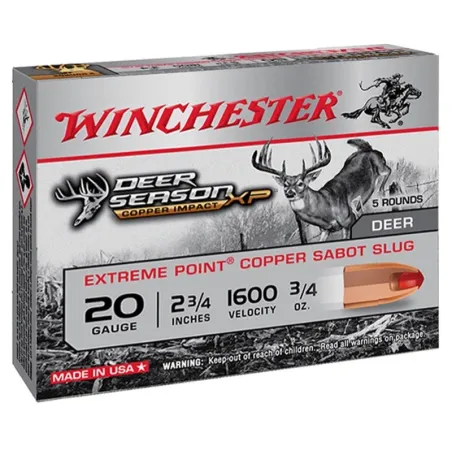 Cartouches Winchester DEER SEASON sans plomb - Cal 20/70 