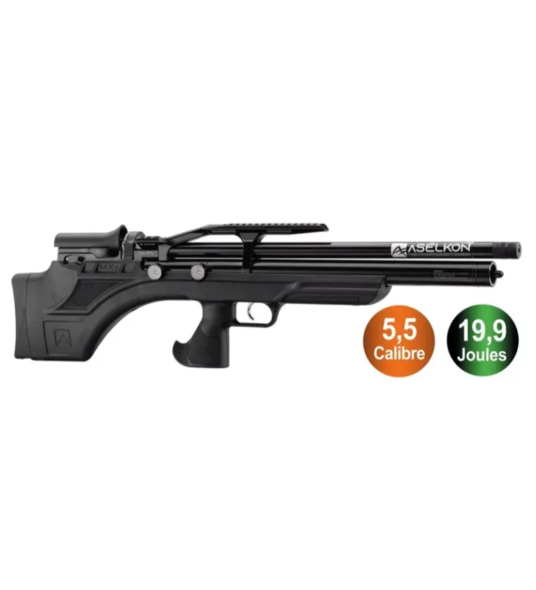 Carabine à air PCP Aselkon MX7 Régulateur Jet Black Cal. 5.5 <19J 