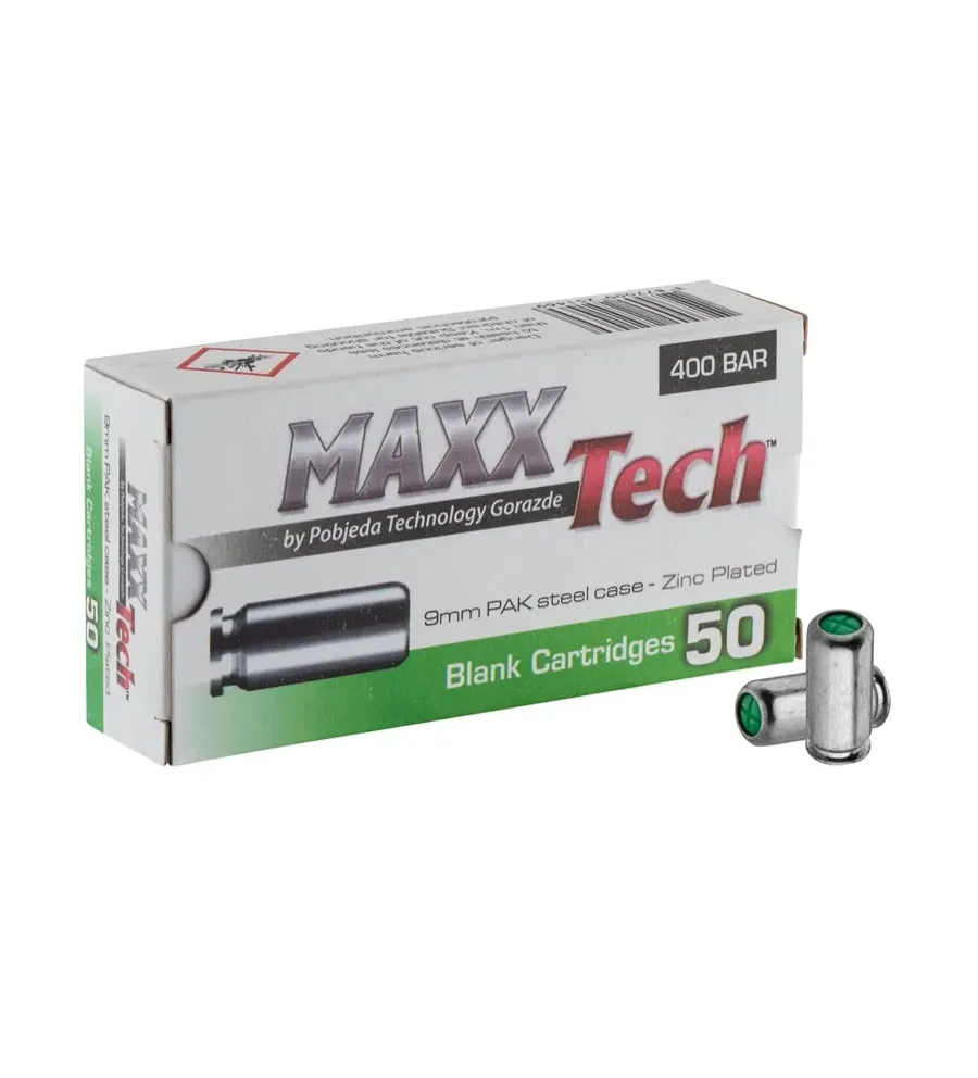 Boîte de 50 cartouches cal. 9 mm PAK à blanc Boîte de 50 cartouches cal. 9 mm PAK à blanc