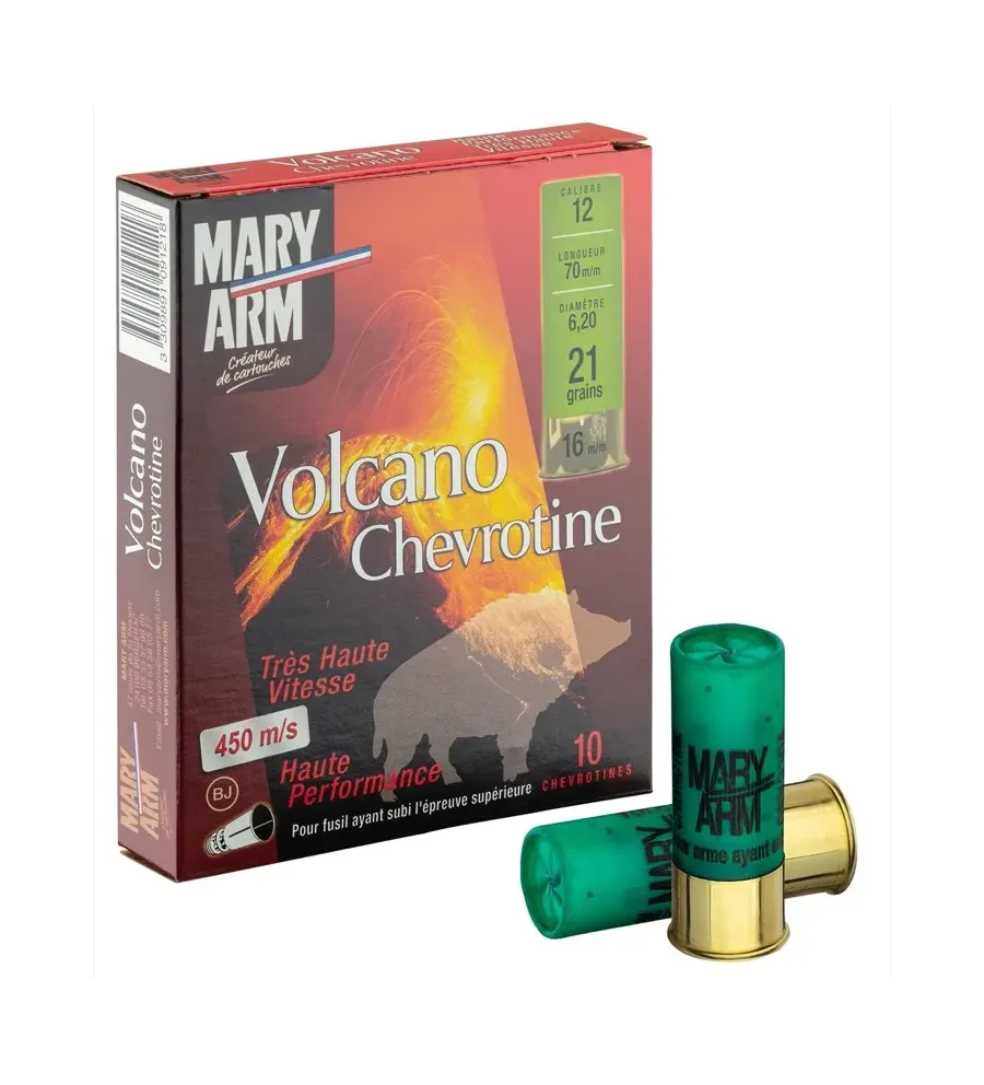 Cartouches Mary Arm chevrotine Volcano Haute vitesse - Cal. 12/70 Cartouches Mary Arm chevrotine Volcano Haute vitesse - Cal. 12/70