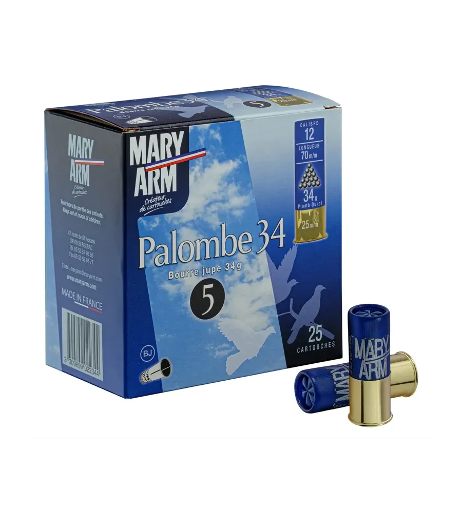 Cartouches Mary Arm Palombe 34 BJ - Cal. 12/70 Cartouches Mary Arm Palombe 34 BJ - Cal. 12/70