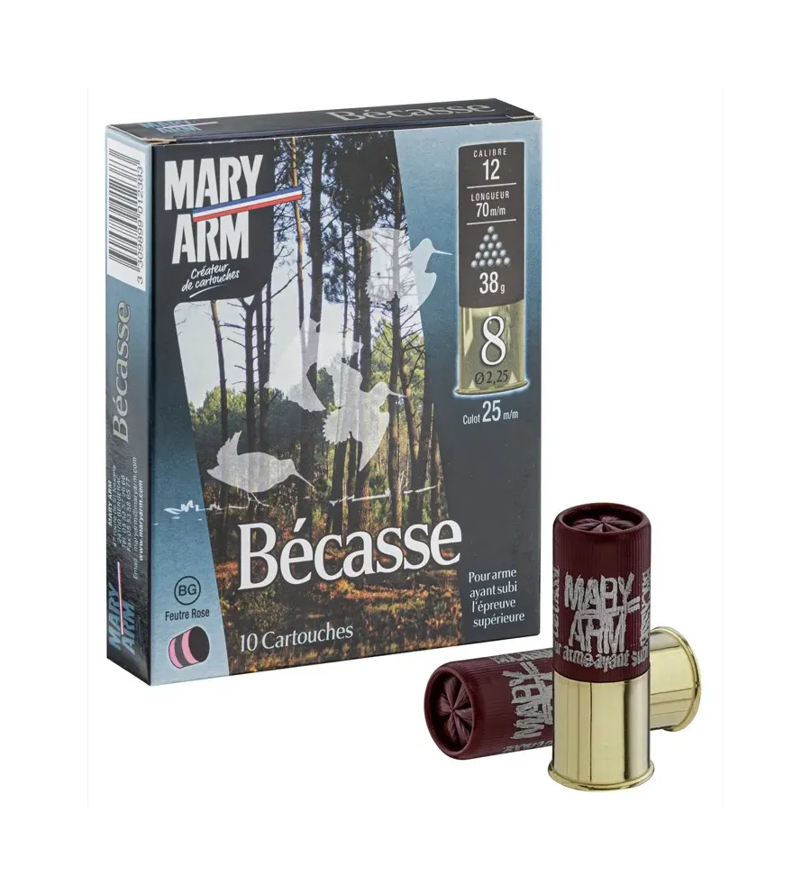 Cartouches Mary Arm Bécasse 38 BG- Cal. 12/70 Cartouches Mary Arm Bécasse 38 BG- Cal. 12/70