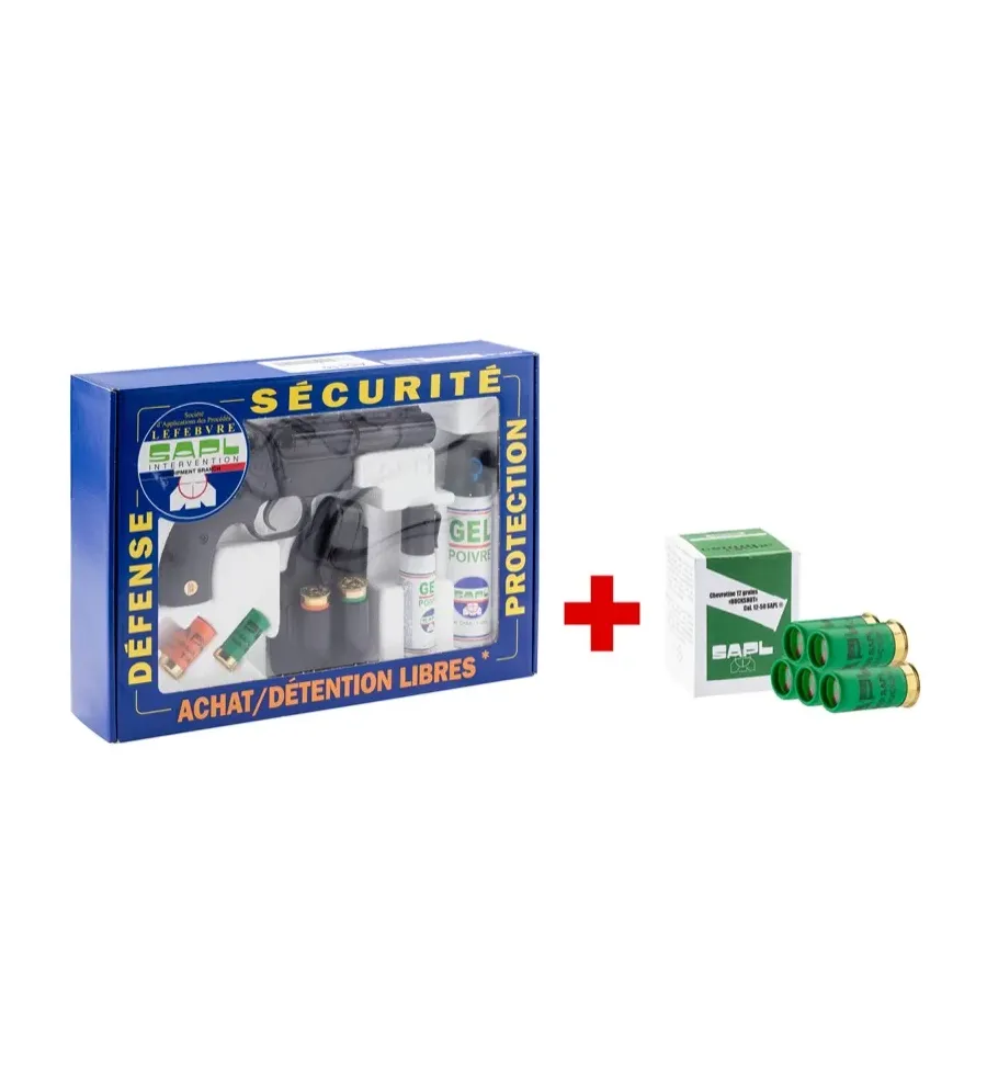SAPL - Pack sécurité pistolet Gomm-Cogne GC27 SAPL + boîte 5 cartouches chevrotine 12/50 SAPL - Pack sécurité pistolet Gomm-Cogne GC27 SAPL + boîte 5 cartouches chevrotine 12/50