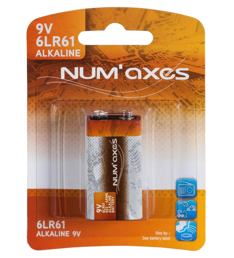 Blister 1 pile 6LR61 alcaline 9 V Num'Axes 
