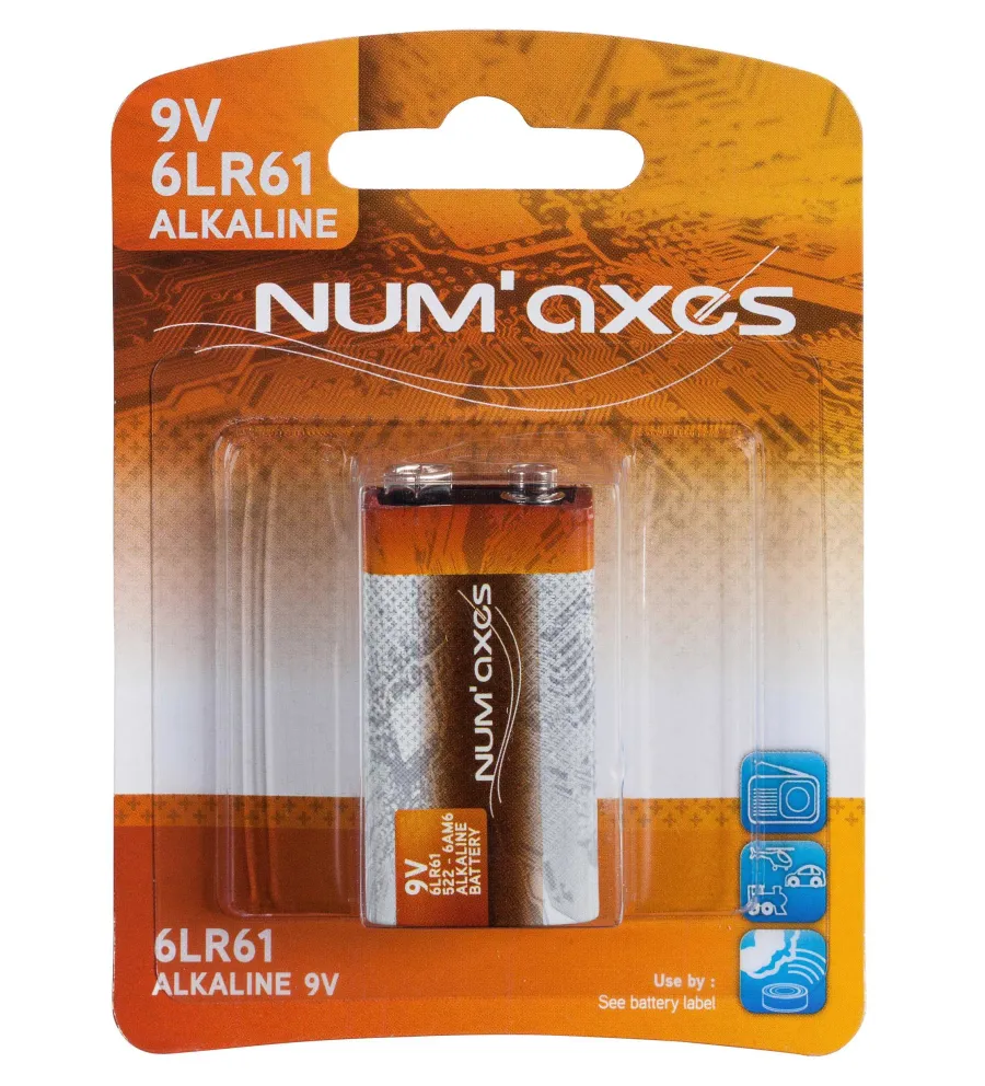 Blister 1 pile 6LR61 alcaline 9 V Num'Axes 
