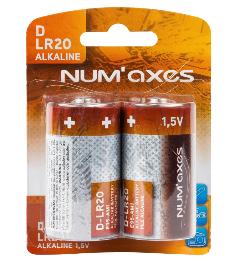 Blister 2 piles D LR20 alcalines 1,5 V Num'Axes 