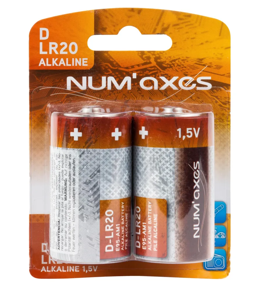 Blister 2 piles D LR20 alcalines 1,5 V Num'Axes Blister 2 piles D LR20 alcalines 1,5 V Num'Axes