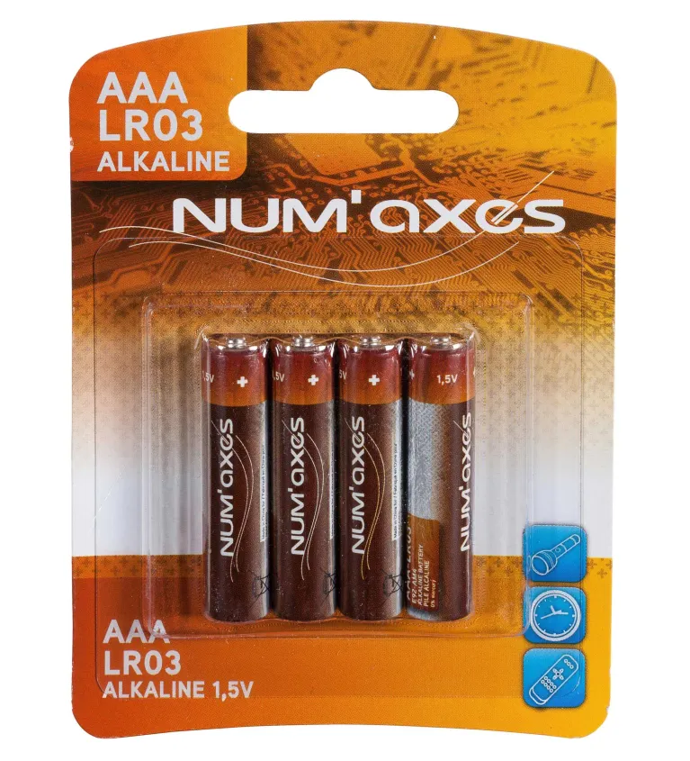Blister 4 piles AAA LR03 alcalines 1,5 V Num'Axes 