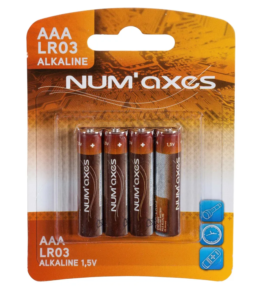 Blister 4 piles AAA LR03 alcalines 1,5 V Num'Axes Blister 4 piles AAA LR03 alcalines 1,5 V Num'Axes
