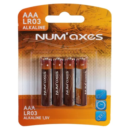 Blister 4 piles AAA LR03 alcalines 1,5 V Num'Axes 