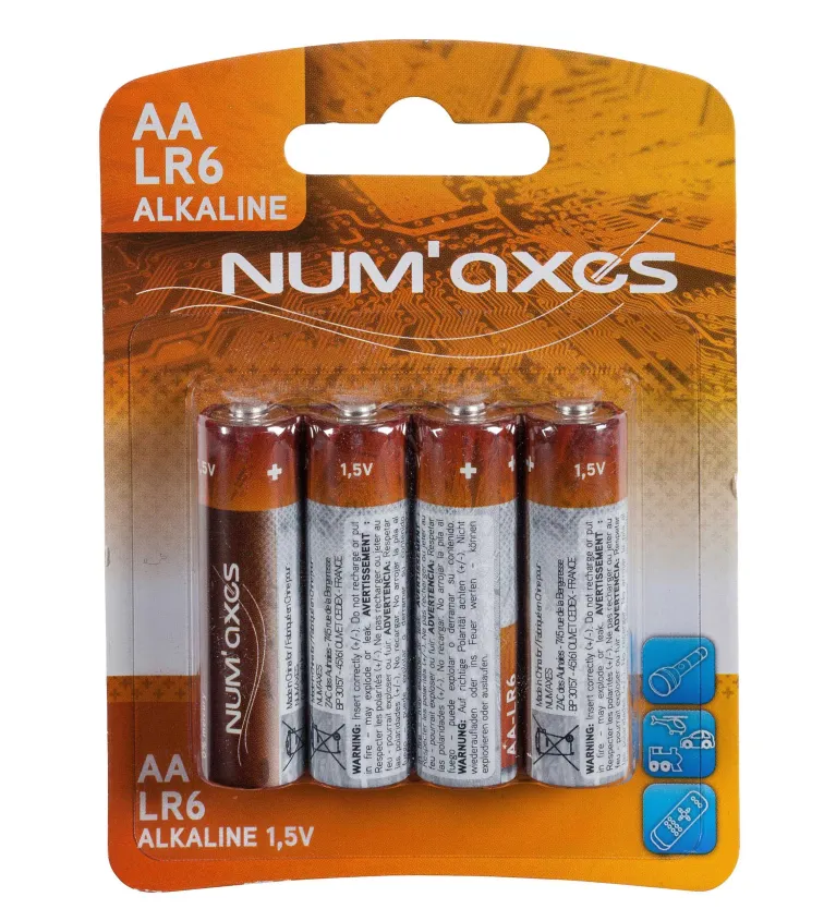 Blister 4 piles AA LR06 alcalines 1,5 V Num'Axes 