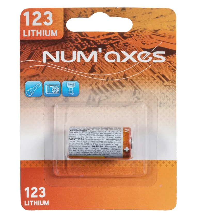 Blister 1 pile CR123 A lithium 3 V Num'Axes 