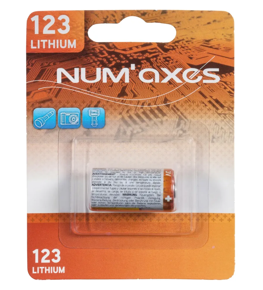 Blister 1 pile CR123 A lithium 3 V Num'Axes Blister 1 pile CR123 A lithium 3 V Num'Axes