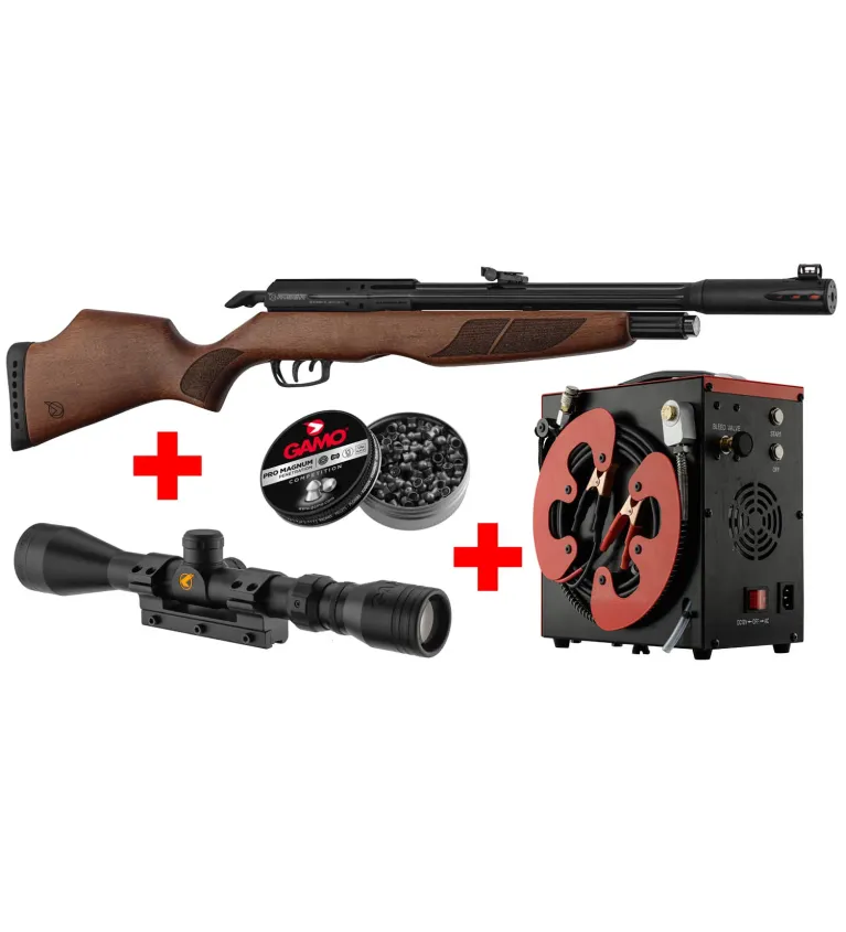 Pack Gamo Riser Punisher Cal. 5,5 mm 40 J + Lunette 3-9 x 40 WR + Compresseur PCP + Plombs Pro Magnum Penetration (x250) 