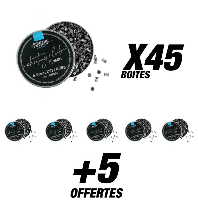 Pack Plombs Plats Shooting Club Powair - Cal. 4,5 mm x25000 (50 Boites) 