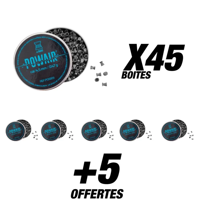 Pack Plombs Plats Powair - Cal. 4,5 mm x25000 (50 Boites) 