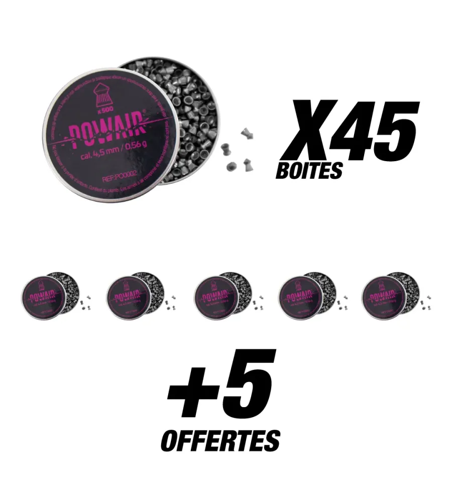 Pack Plombs Pointus Powair - Cal. 4,5 mm x25000 (50 Boites) Pack Plombs Pointus Powair - Cal. 4,5 mm x25000 (50 Boites)