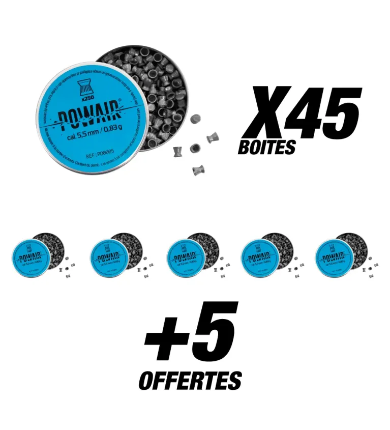 Pack Plombs Plats Powair - Cal. 5,5 mm x12500 (50 Boites) 