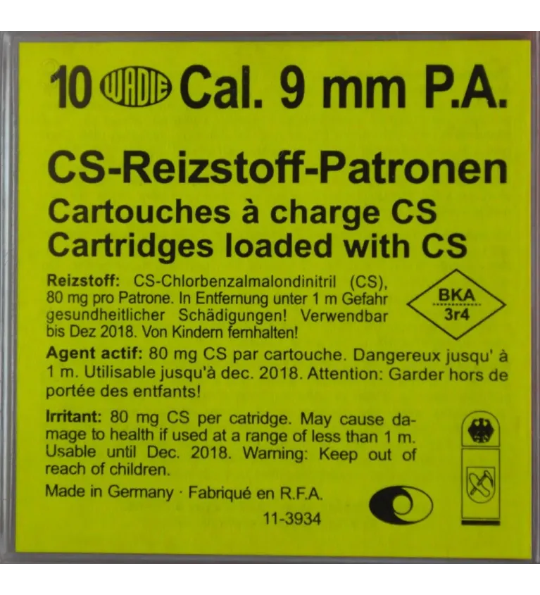 Cartouches à gaz PA CS - Cal. 9 mm x10 