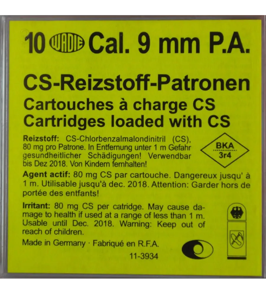 Cartouches à gaz PA CS - Cal. 9 mm x10 