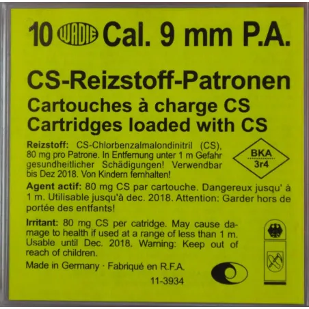 Cartouches à gaz PA CS - Cal. 9 mm x10 