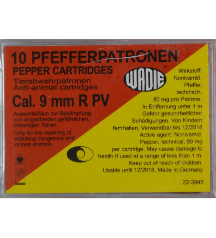 Cartouches à gaz poivre PV - Cal. 9 mm / 380 x10 Cartouches à gaz poivre PV - Cal. 9 mm / 380 x10