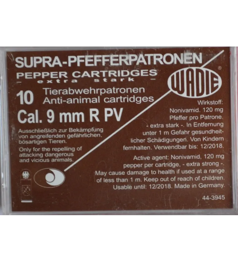 Cartouches Supra Pepper Gaz PV - Cal. 9 mm / 380 x10 