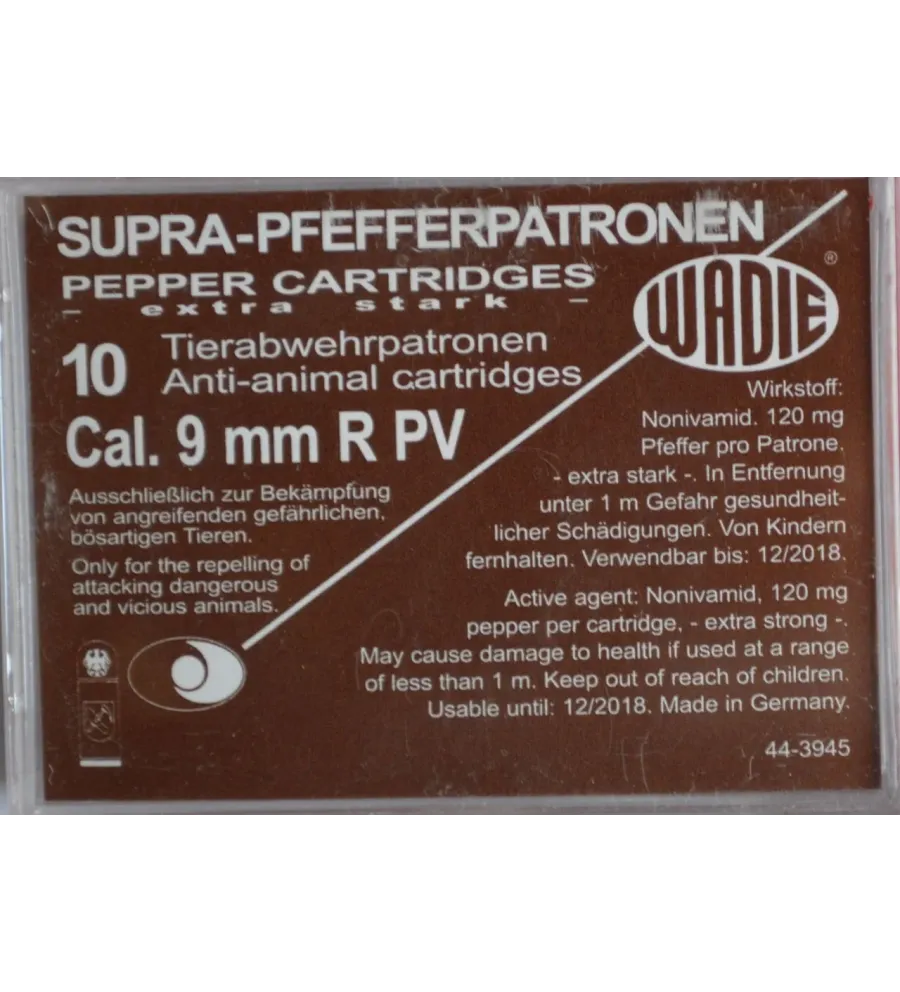 Cartouches Supra Pepper Gaz PV - Cal. 9 mm / 380 x10 