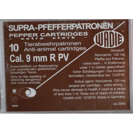 Cartouches Supra Pepper Gaz PV - Cal. 9 mm / 380 x10 