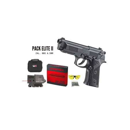 Pack pistolet BB Beretta Elite II Cal. 4,5 mm + 10 capsules CO2 + 250 BBs + Laser + Fourreau 