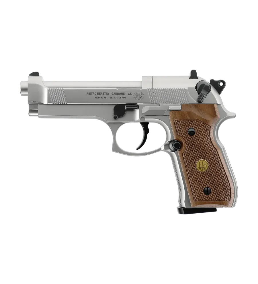 Pistolet à plombs Beretta M92 FS CO2 - Cal. 4,5 mm - Nickelé/Bois 