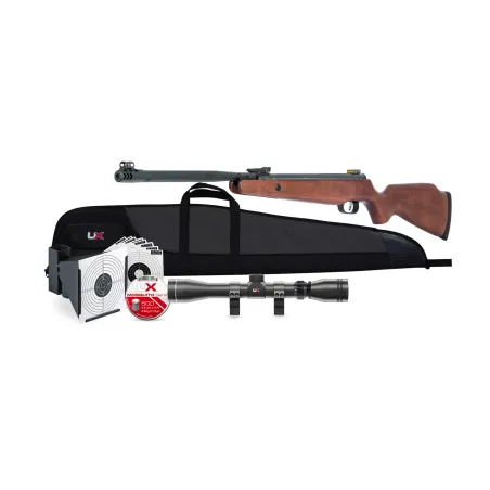Pack carabine à plombs UX R-Force Wood 4,5 mm 19,9 J + Lunette 3-9x40 + Plombs - Cibles - Fourreau 