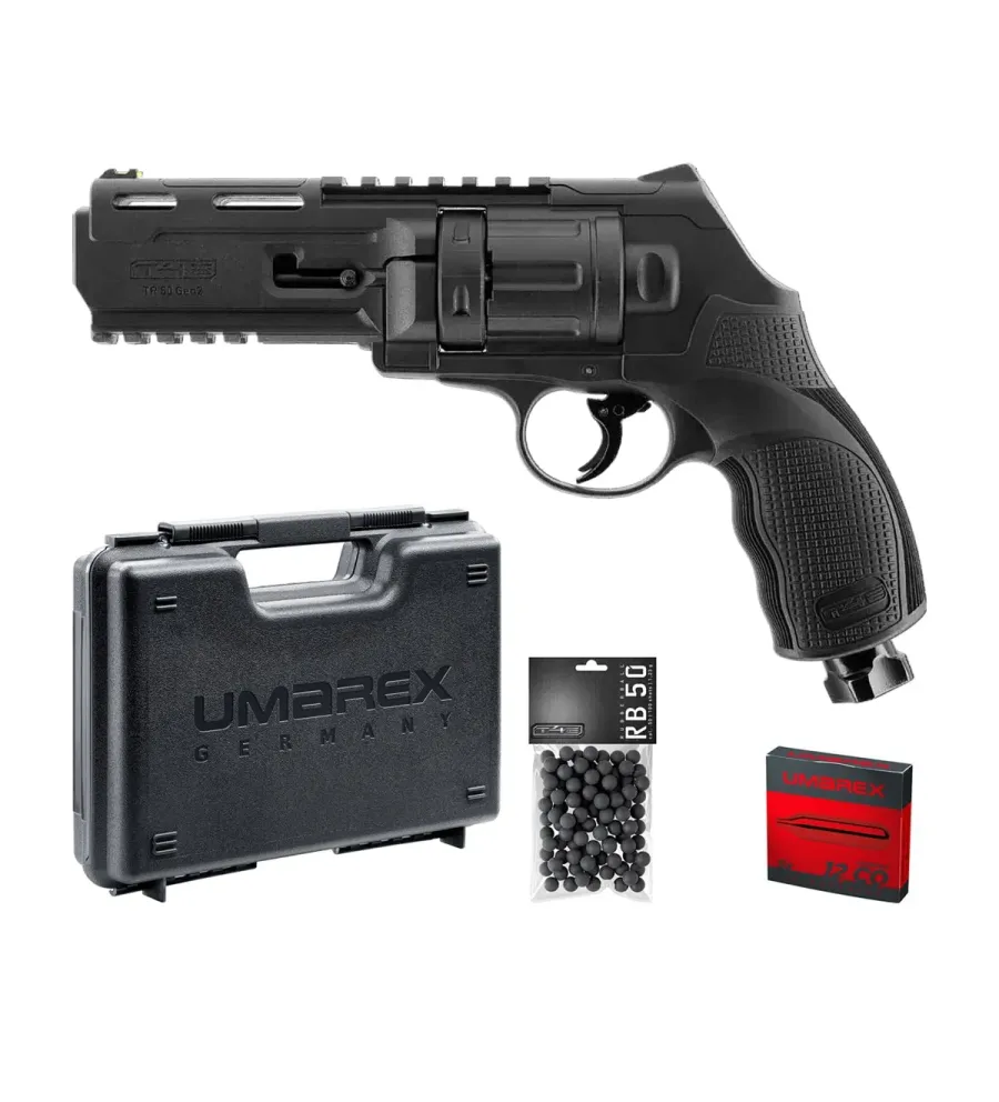 Pack revolver de défense T4E TR50 Gen2 cal. 50 13 J + Billes + 5 capsules CO2 + Mallette 