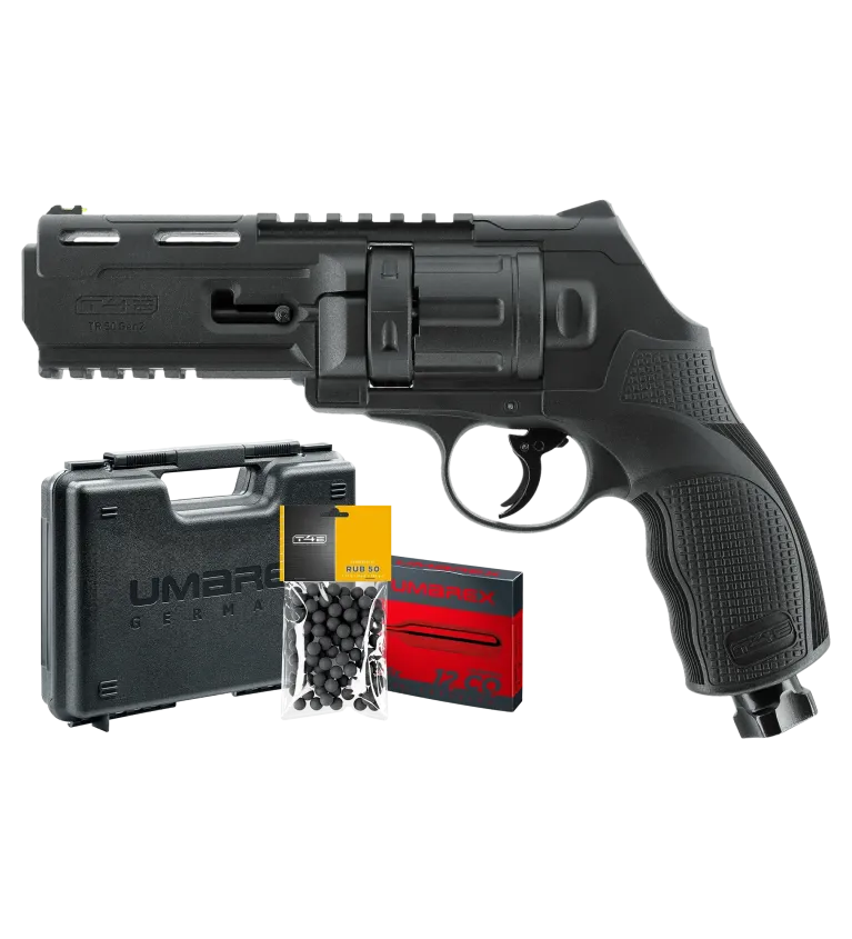 Pack revolver de défense T4E TR50 Gen2 cal. 50 7,5 J + Billes + 5 capsules CO2 + Mallette 