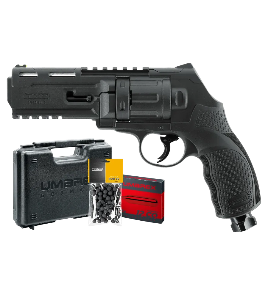 Pack revolver de défense T4E TR50 Gen2 cal. 50 7,5 J + Billes + 5 capsules CO2 + Mallette 