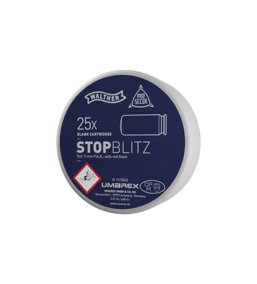 Balle à blanc Walther Stop Blitz - Cal. 9 mm PAK x25 Balle à blanc Walther Stop Blitz - Cal. 9 mm PAK x25