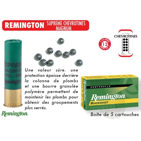 Chevrotine Remington Magnum Buckshot - 12/76 - 15 grains 
