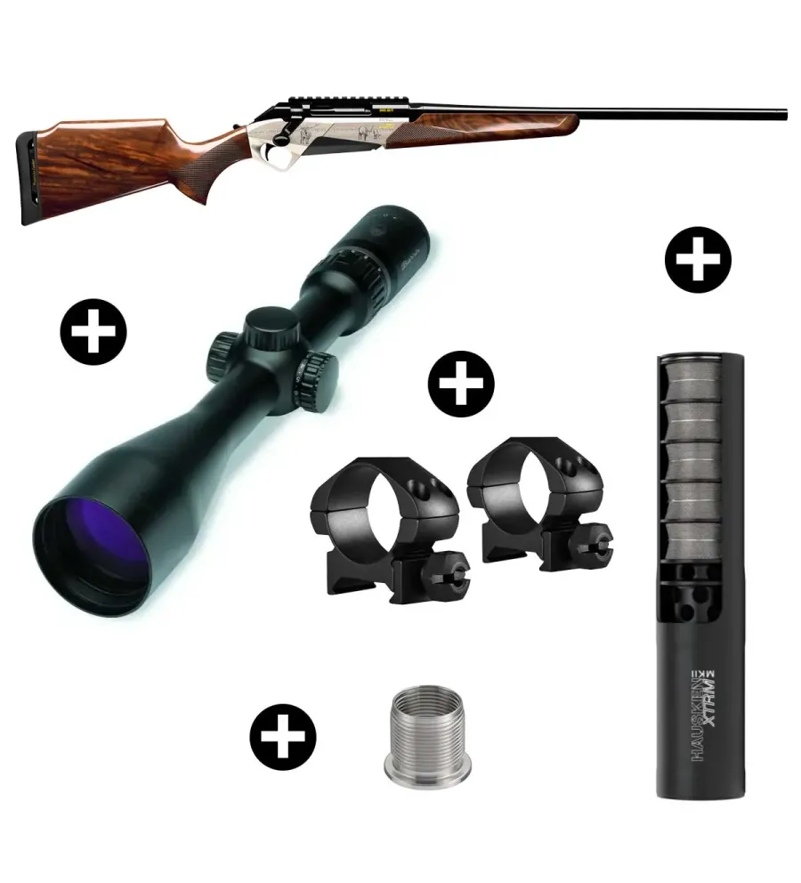 Pack affût Benelli Lupo Bois Deluxe + Lunette Burris Four XE 3-12x56 + Modérateur Hausken JD224 Lite MK2